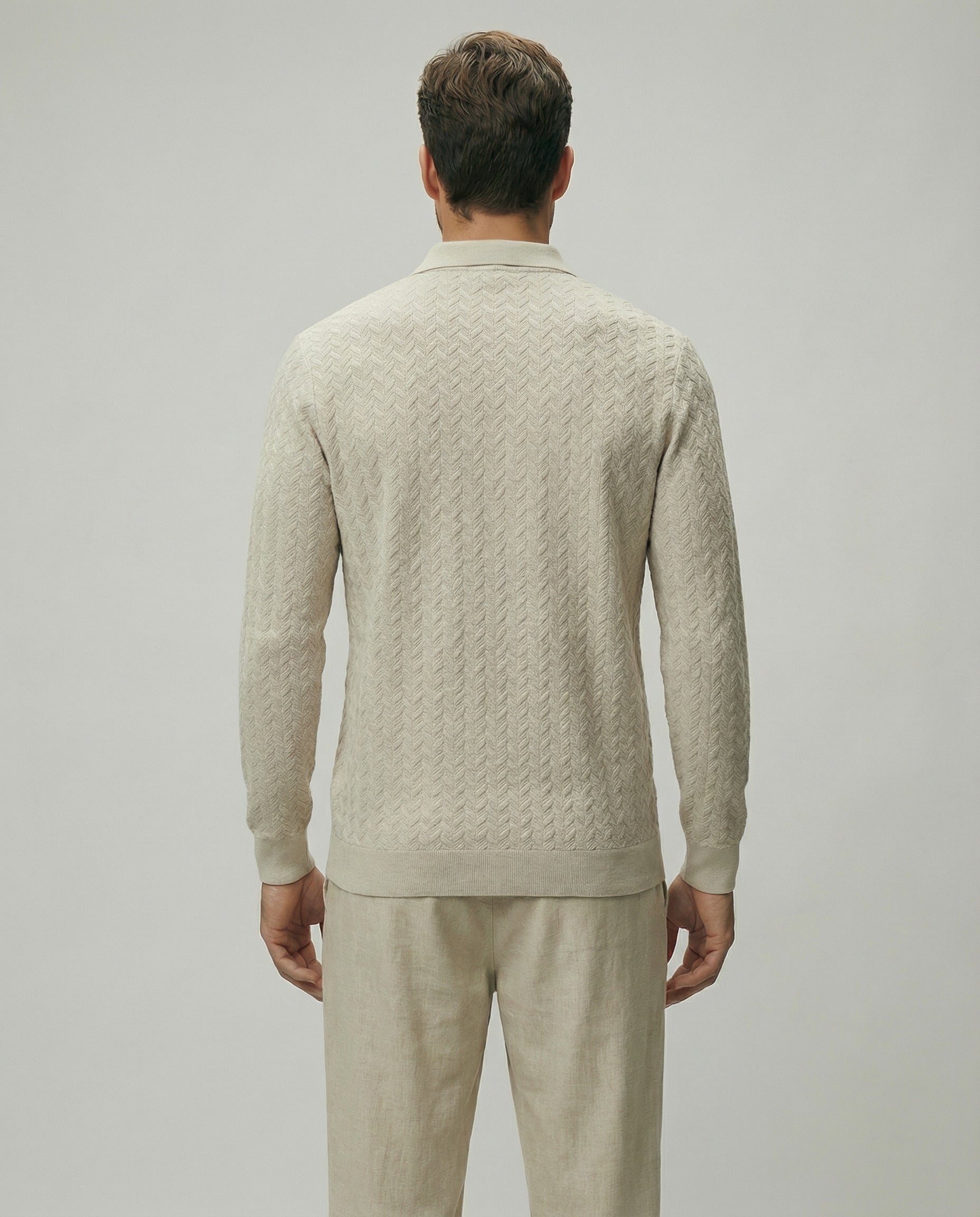 The Textured Knit Long Sleeve Polo | Smart-Casual Beige