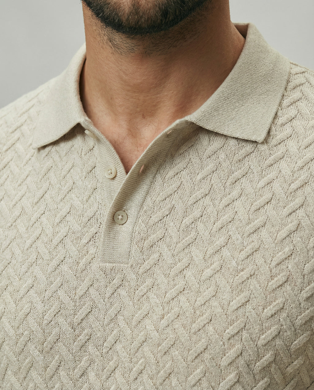 The Textured Knit Long Sleeve Polo | Smart-Casual Beige