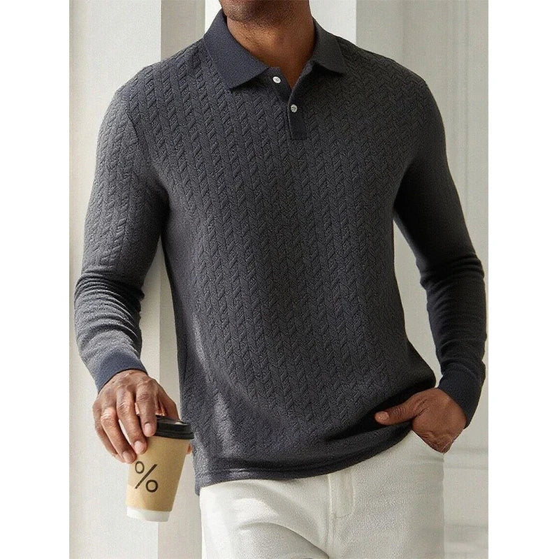 The Textured Knit Long Sleeve Polo | Smart-Casual Beige