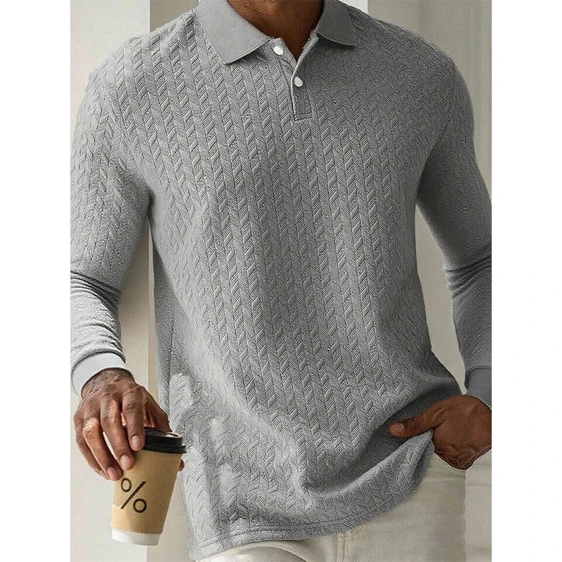 The Textured Knit Long Sleeve Polo | Smart-Casual Beige