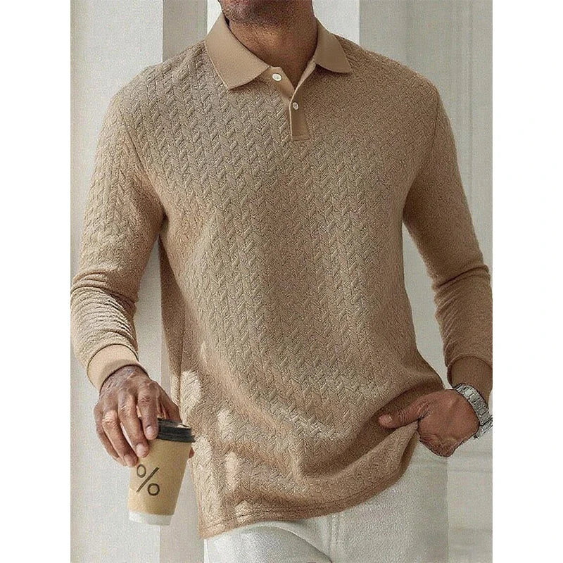 The Textured Knit Long Sleeve Polo | Smart-Casual Beige