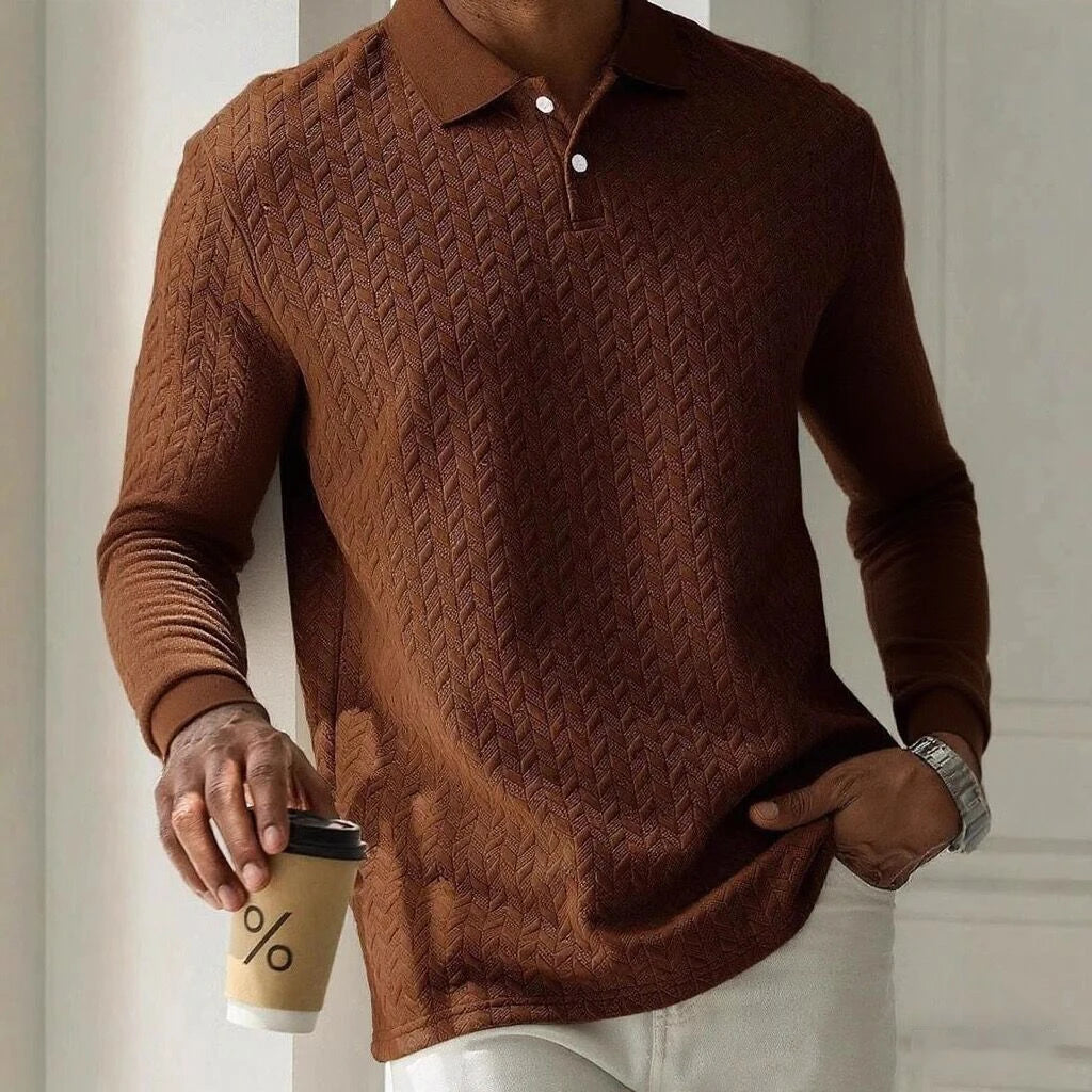 The Textured Knit Long Sleeve Polo | Smart-Casual Beige